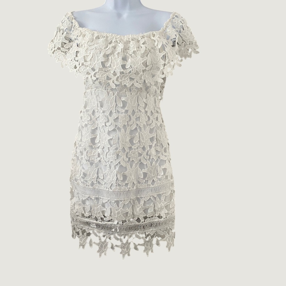 ASTR the Label White Crochet Dress Small Bridal Shower Boho Chic Cottagecore